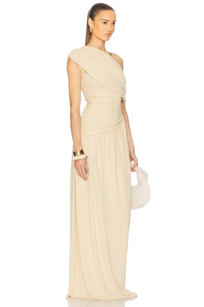 Gathering Solid One-Shoulder Maxi Dress