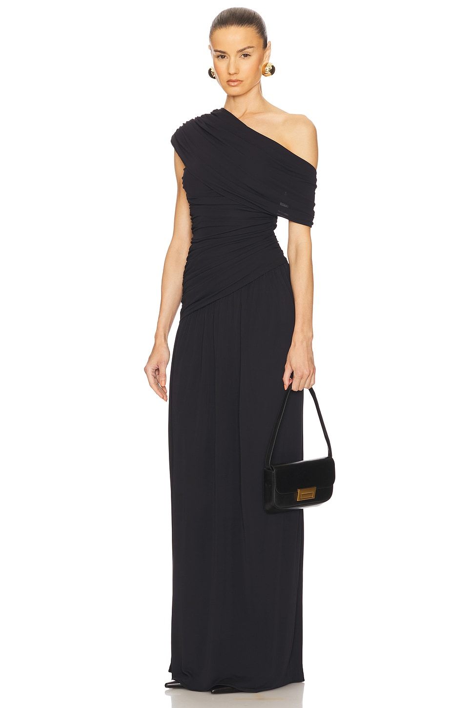Gathering Solid One-Shoulder Maxi Dress