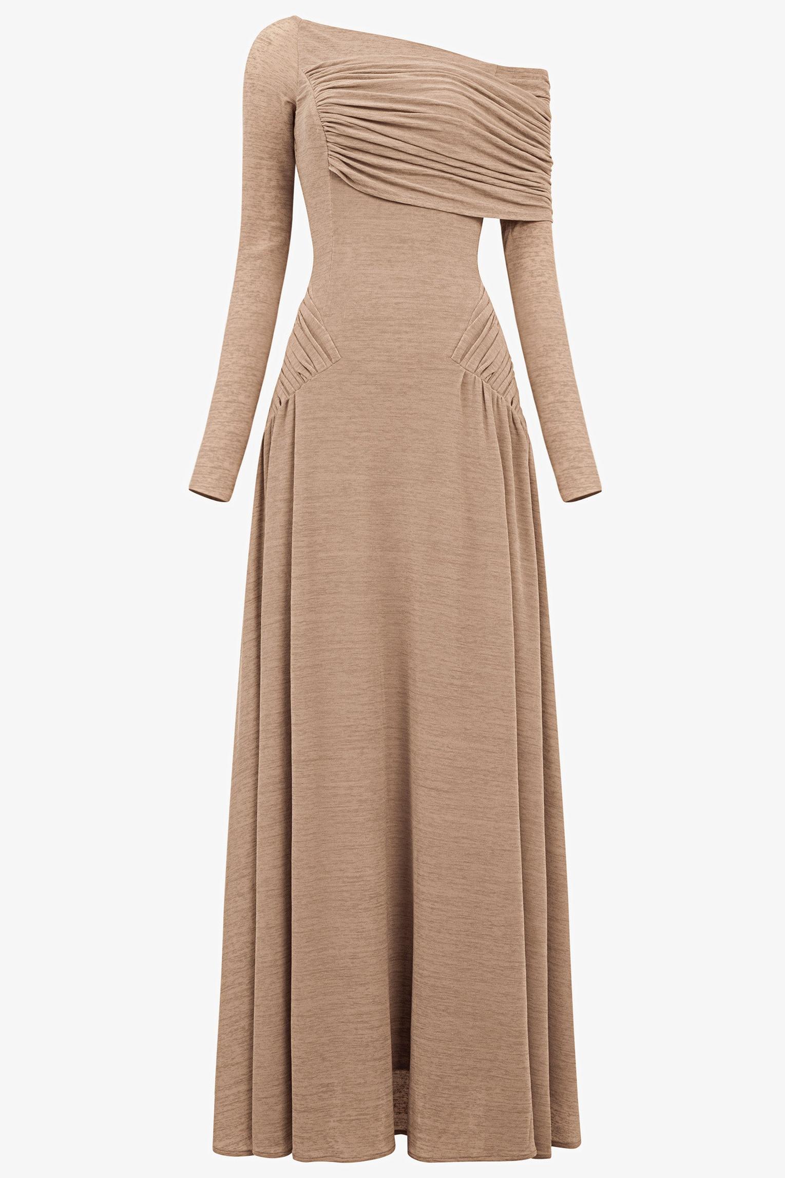 Jersey Gathering Long Sleeve Midi Dress