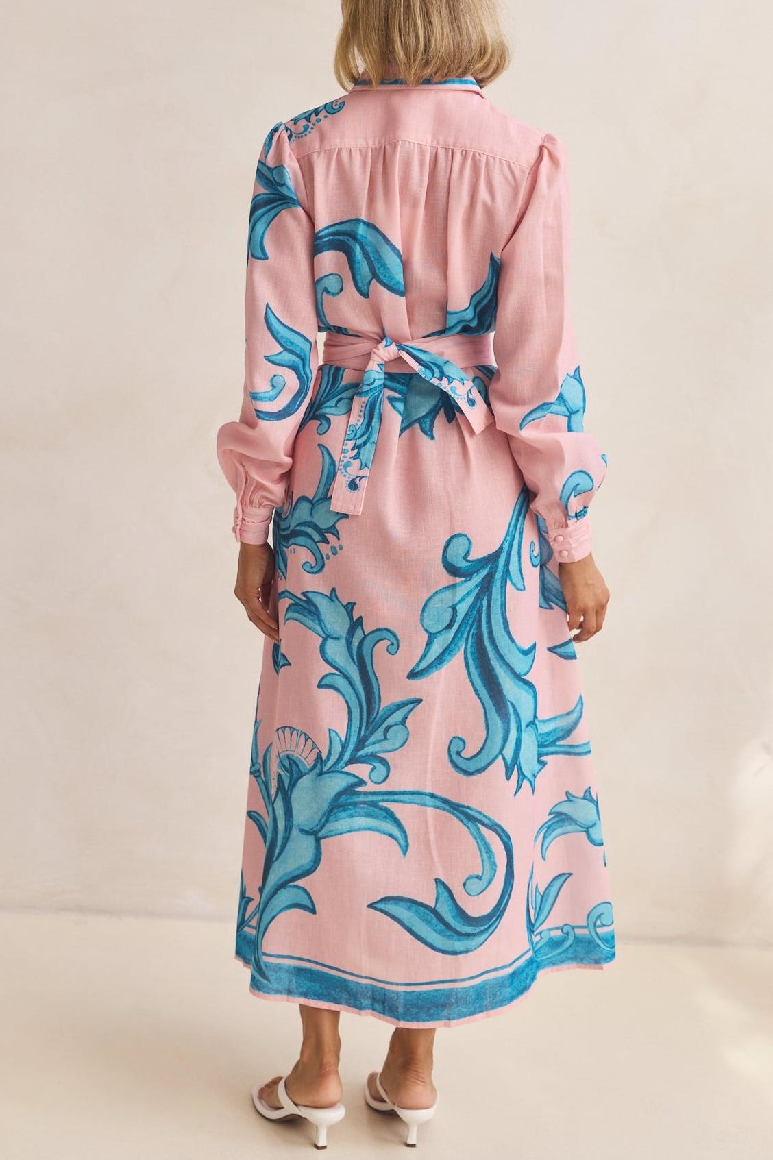 Paisley Print Single Breasted Midi Dress With Belt