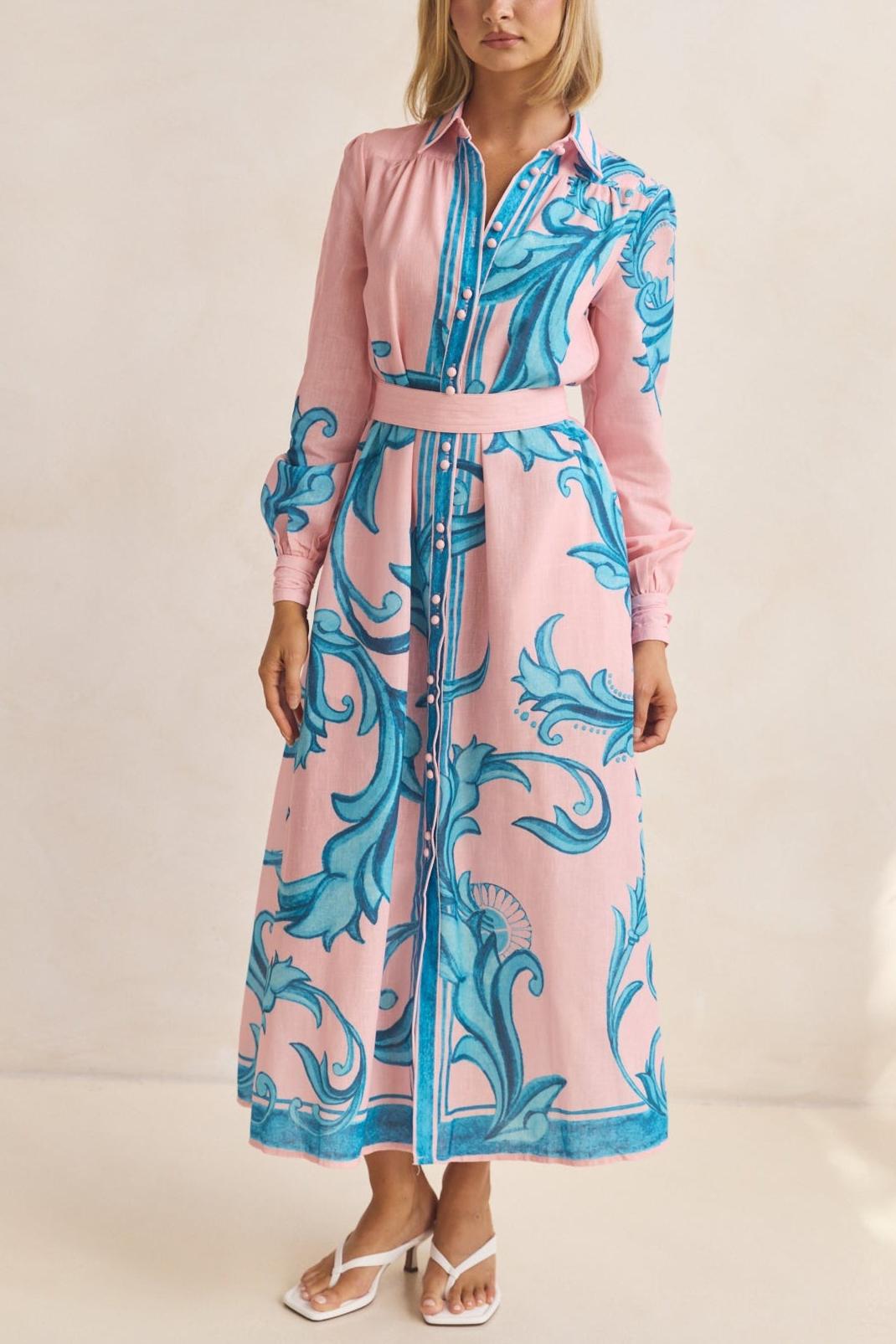 Paisley Print Single Breasted Midi Dress With Belt