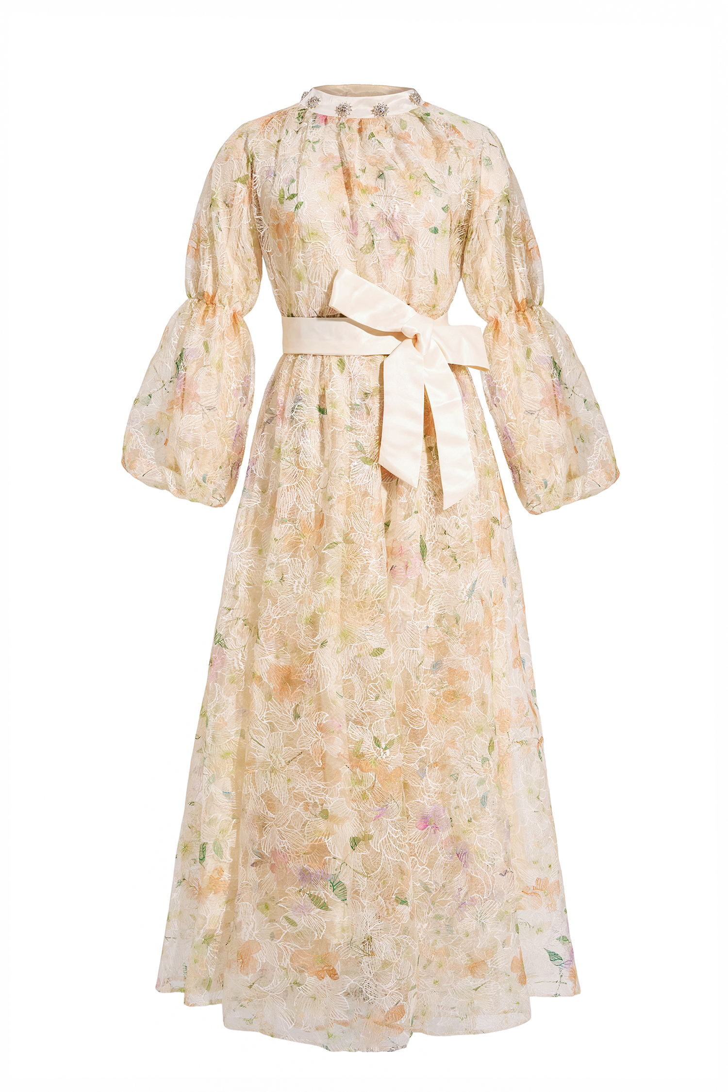 Sequin Embroidered Puff Sleeve Maxi Dress