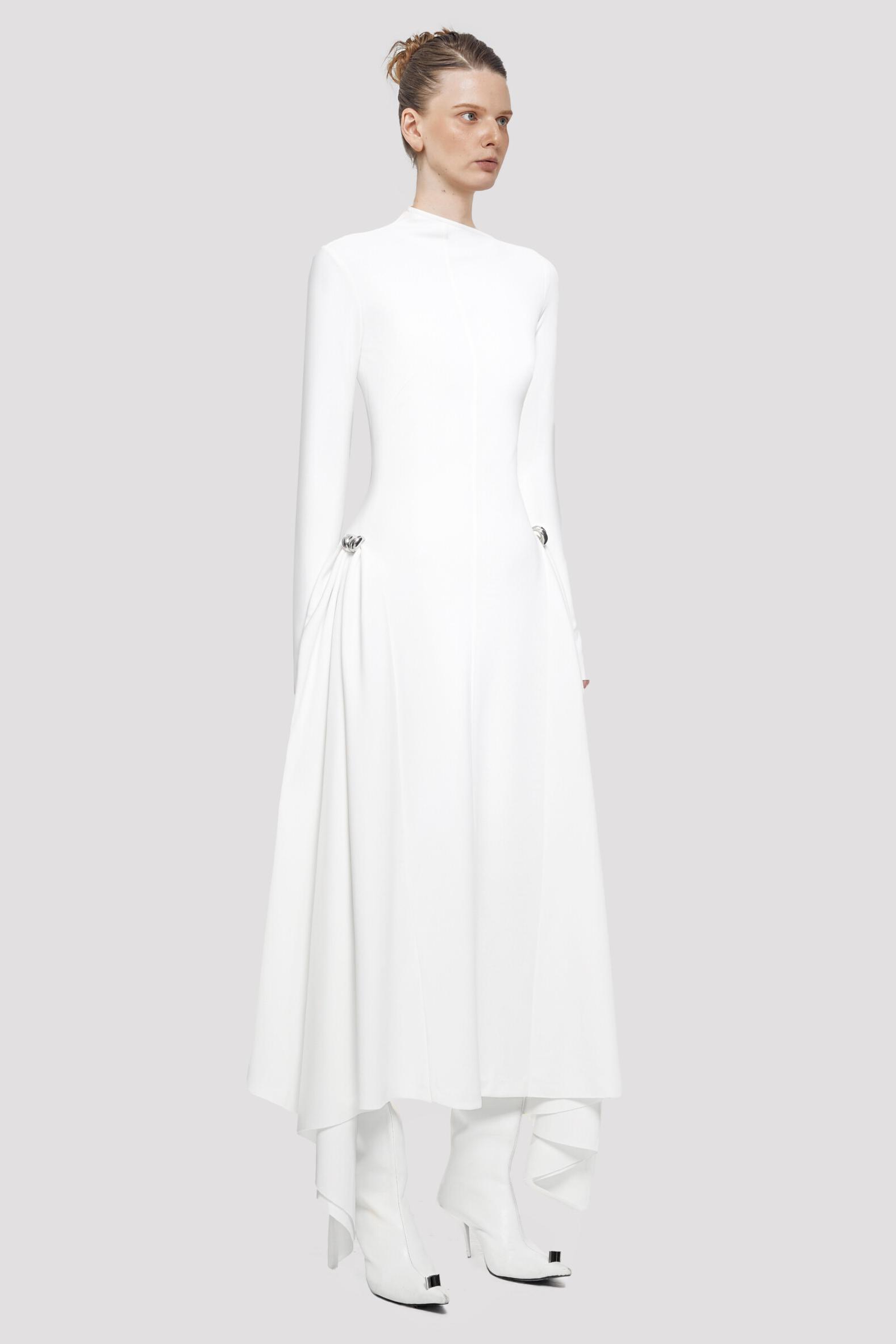 Metal Embellishment Long Sleeve Midi Dress
