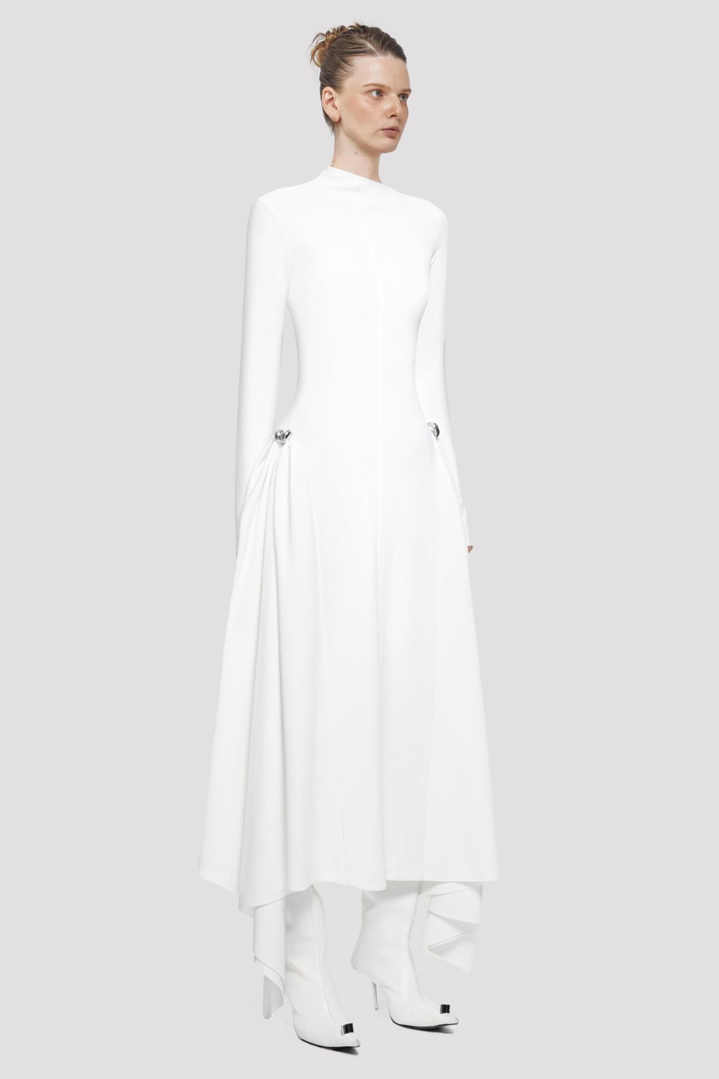 Metal Embellishment Long Sleeve Midi Dress