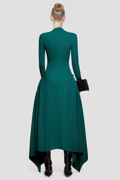 Metal Embellishment Long Sleeve Midi Dress
