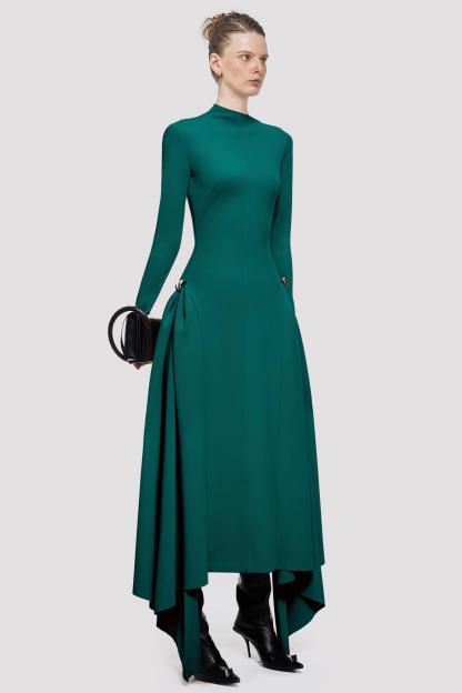 Metal Embellishment Long Sleeve Midi Dress