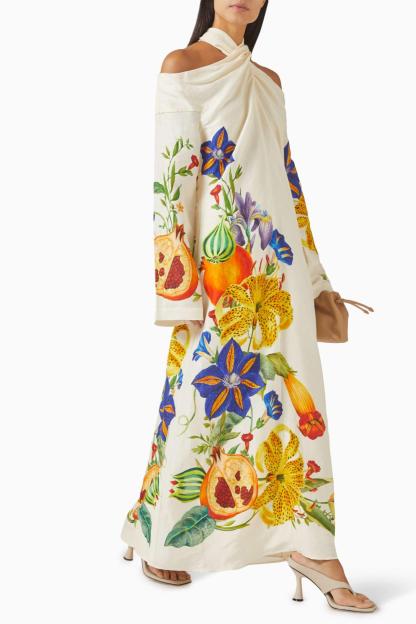 Floral Cross collar Bell Sleeve Maxi Dress