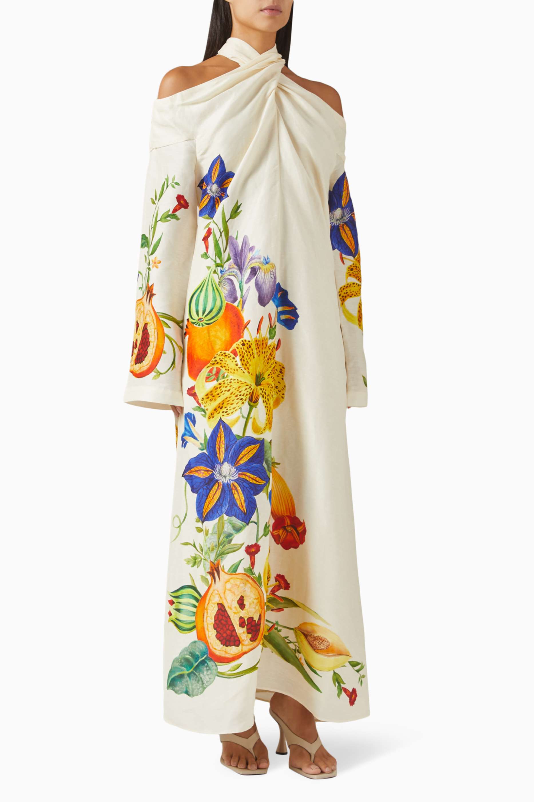 Floral Cross collar Bell Sleeve Maxi Dress