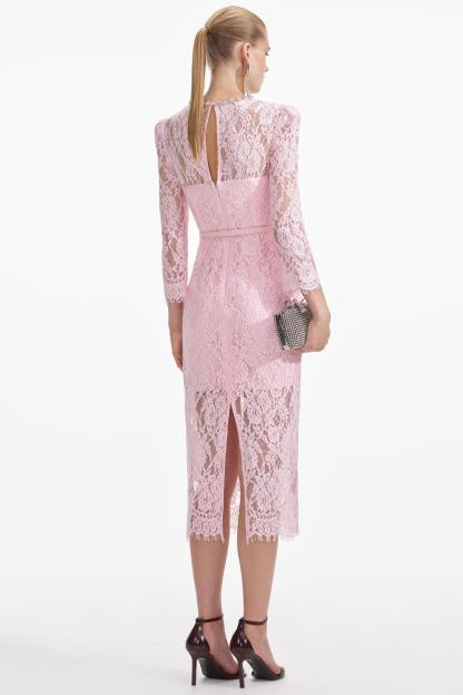 Lace Rhinestone Midi Dress With Belt