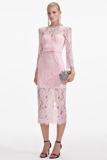 Lace Rhinestone Midi Dress With Belt