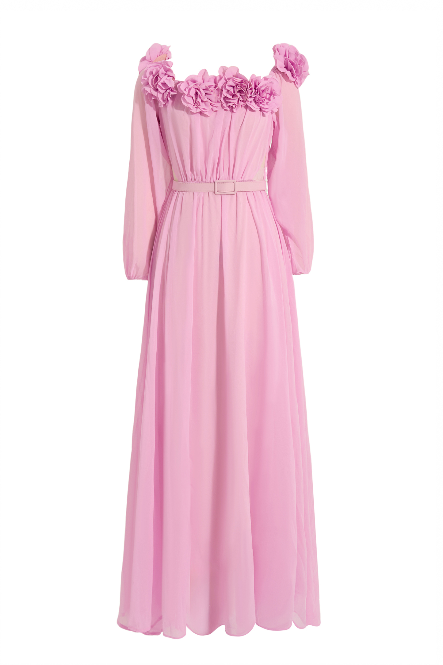 3D Flower Off Shoulder Midi Dress With Belt