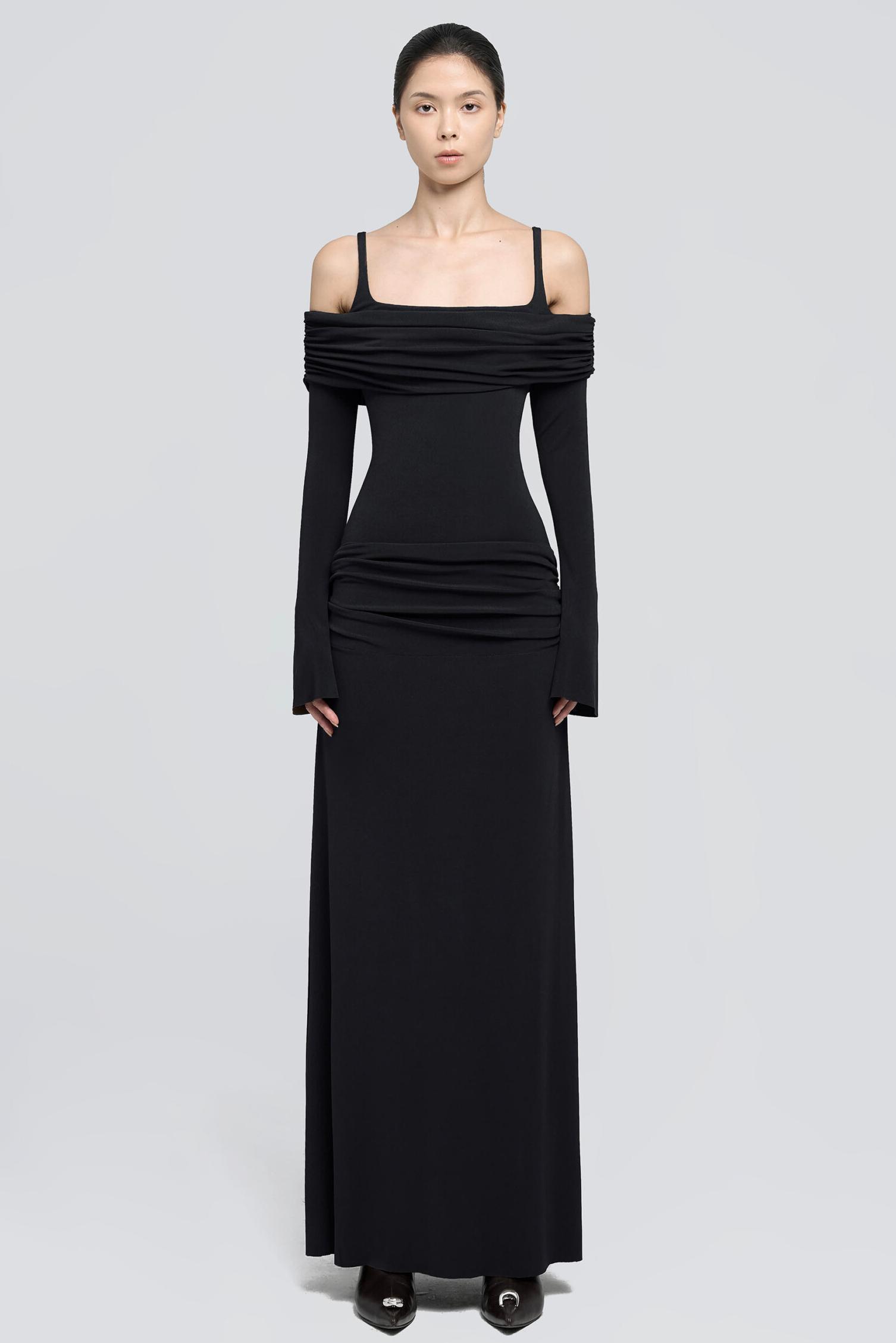 Jersey Gathering Long Sleeve Maxi Dress