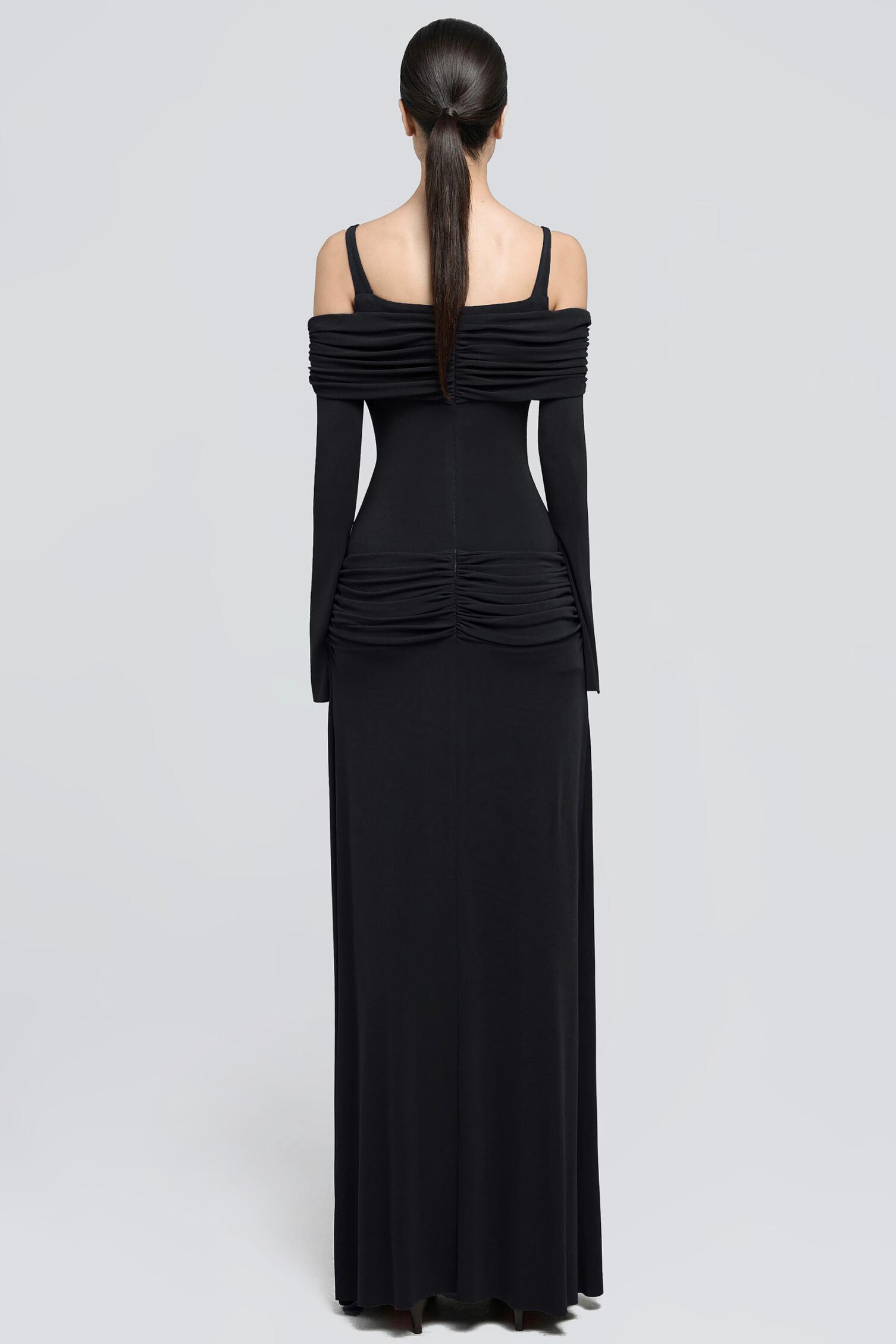 Jersey Gathering Long Sleeve Maxi Dress