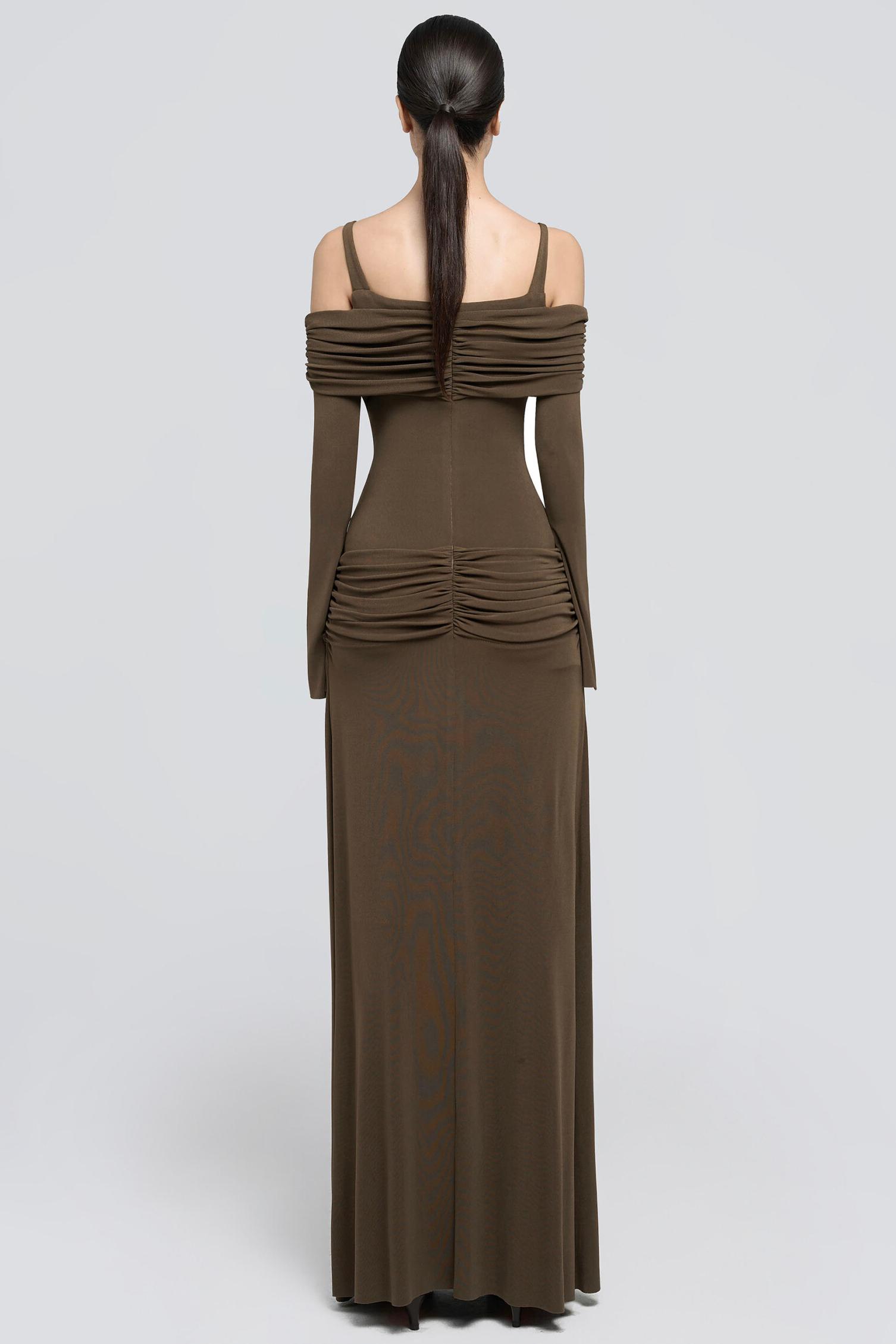 [Copy]Jersey Gathering Long Sleeve Maxi Dress