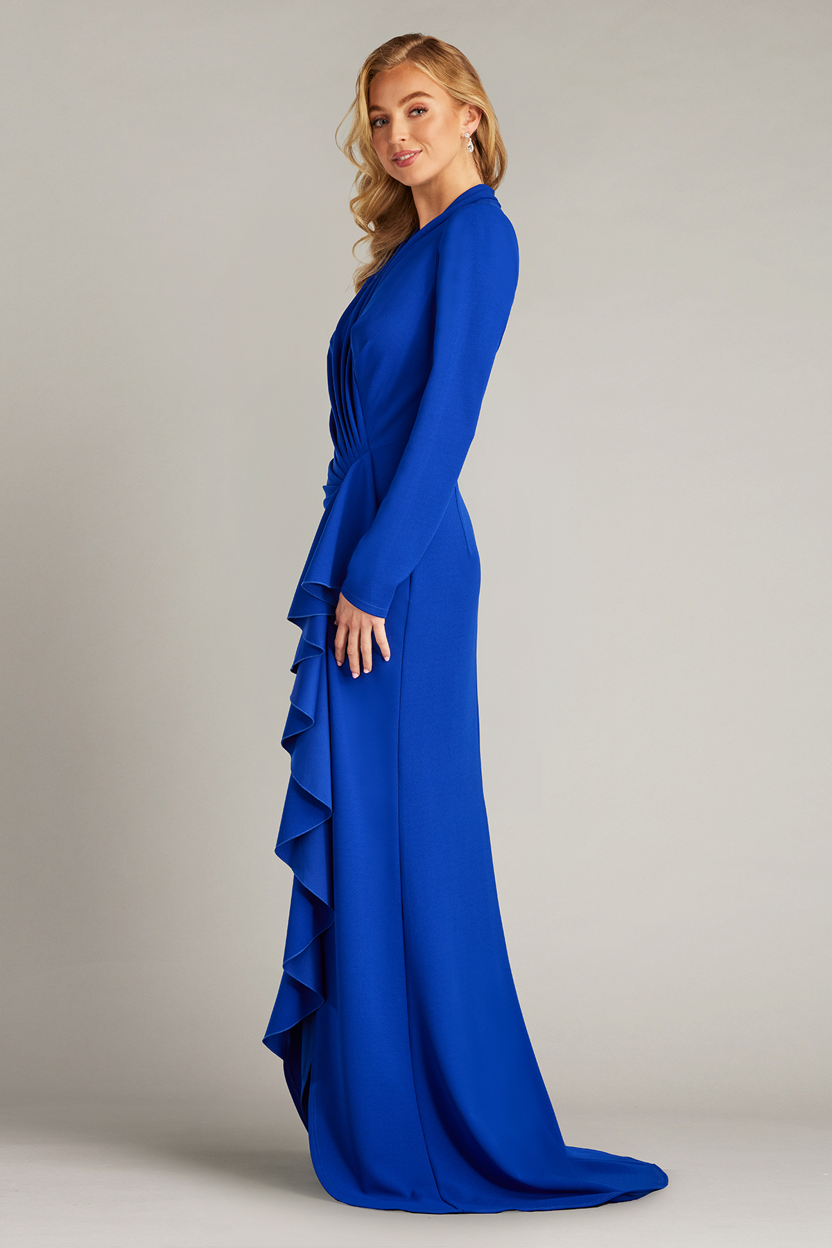 Pleated Ruffle Long Sleeve Maxi Dress