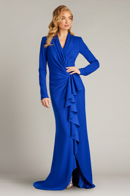 Pleated Ruffle Long Sleeve Maxi Dress