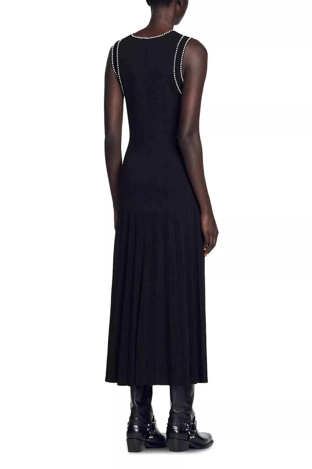 Faux Pearl Jersey Round Neck Midi Dress