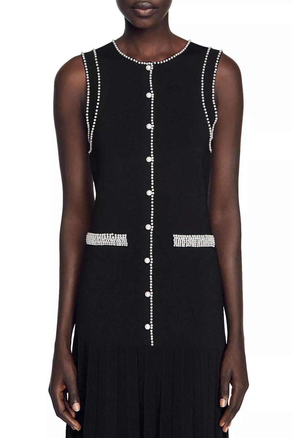 Faux Pearl Jersey Round Neck Midi Dress