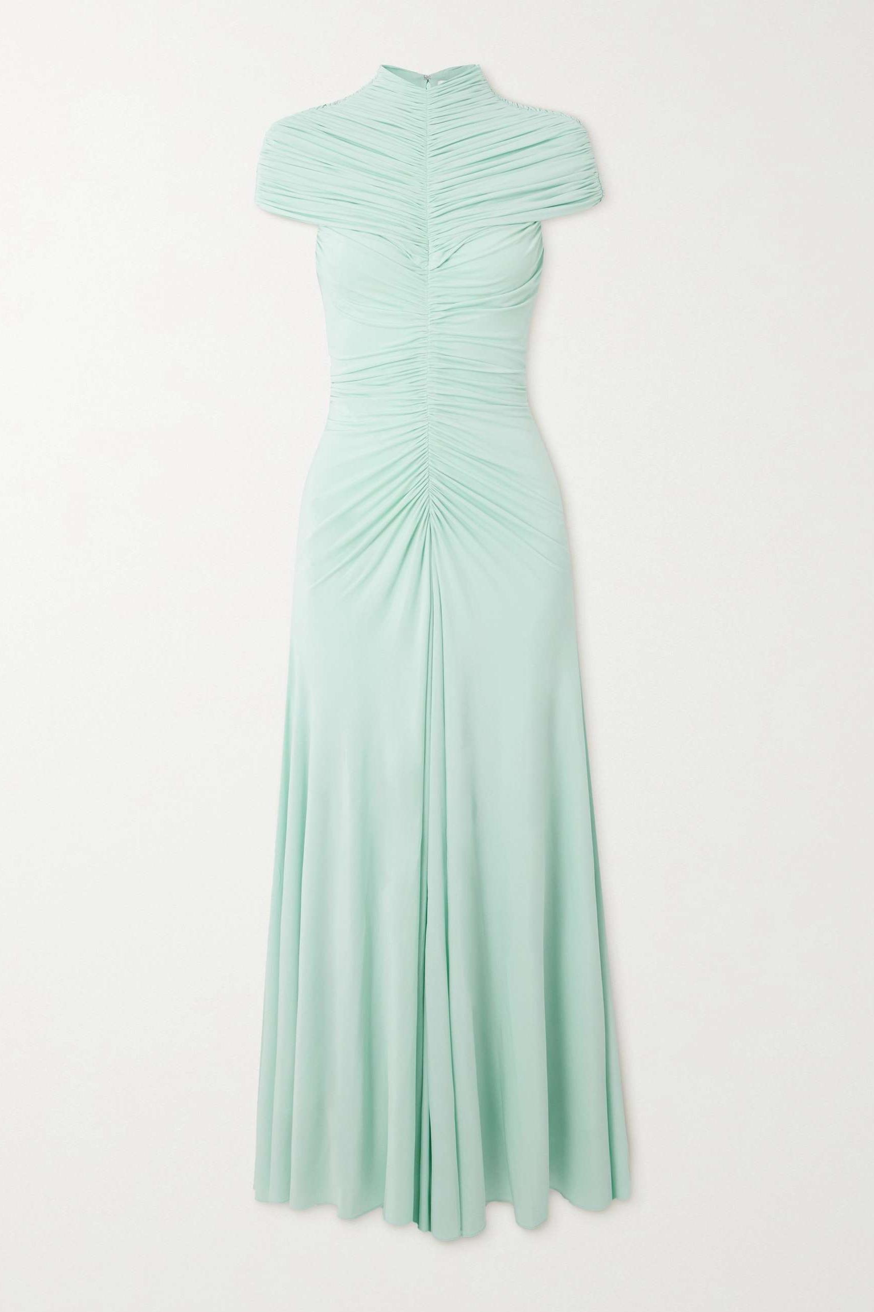 Jersey Gathering High Neck Maxi Dress