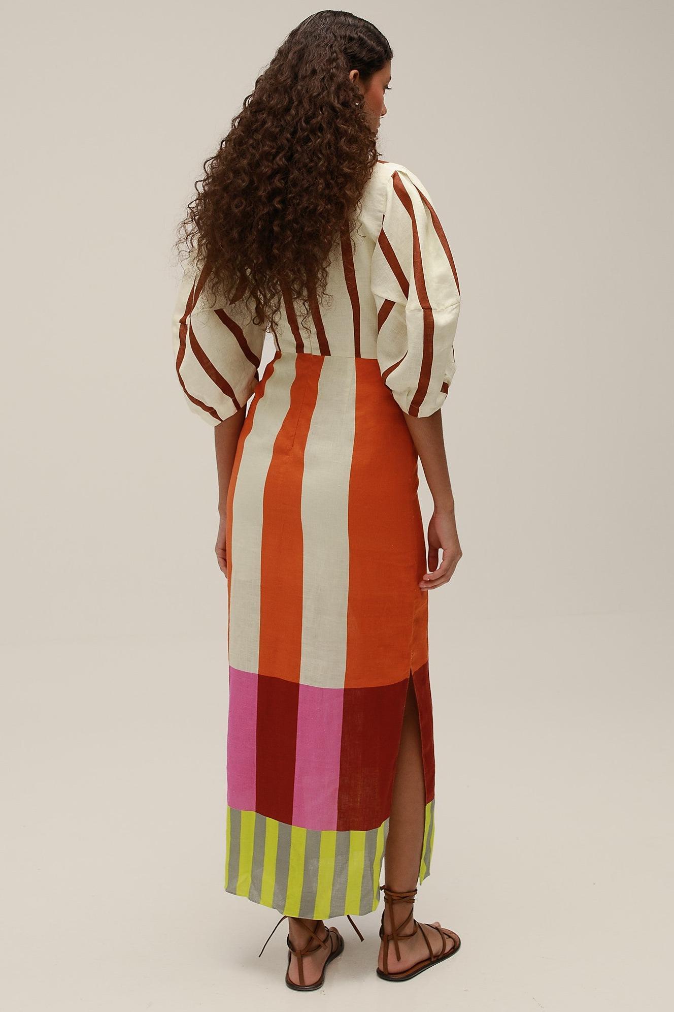 Stripe Knotted Mid Sleeve Maxi Dress