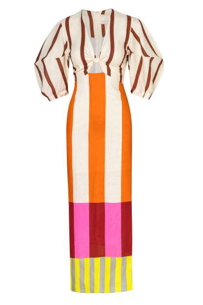 Stripe Knotted Mid Sleeve Maxi Dress