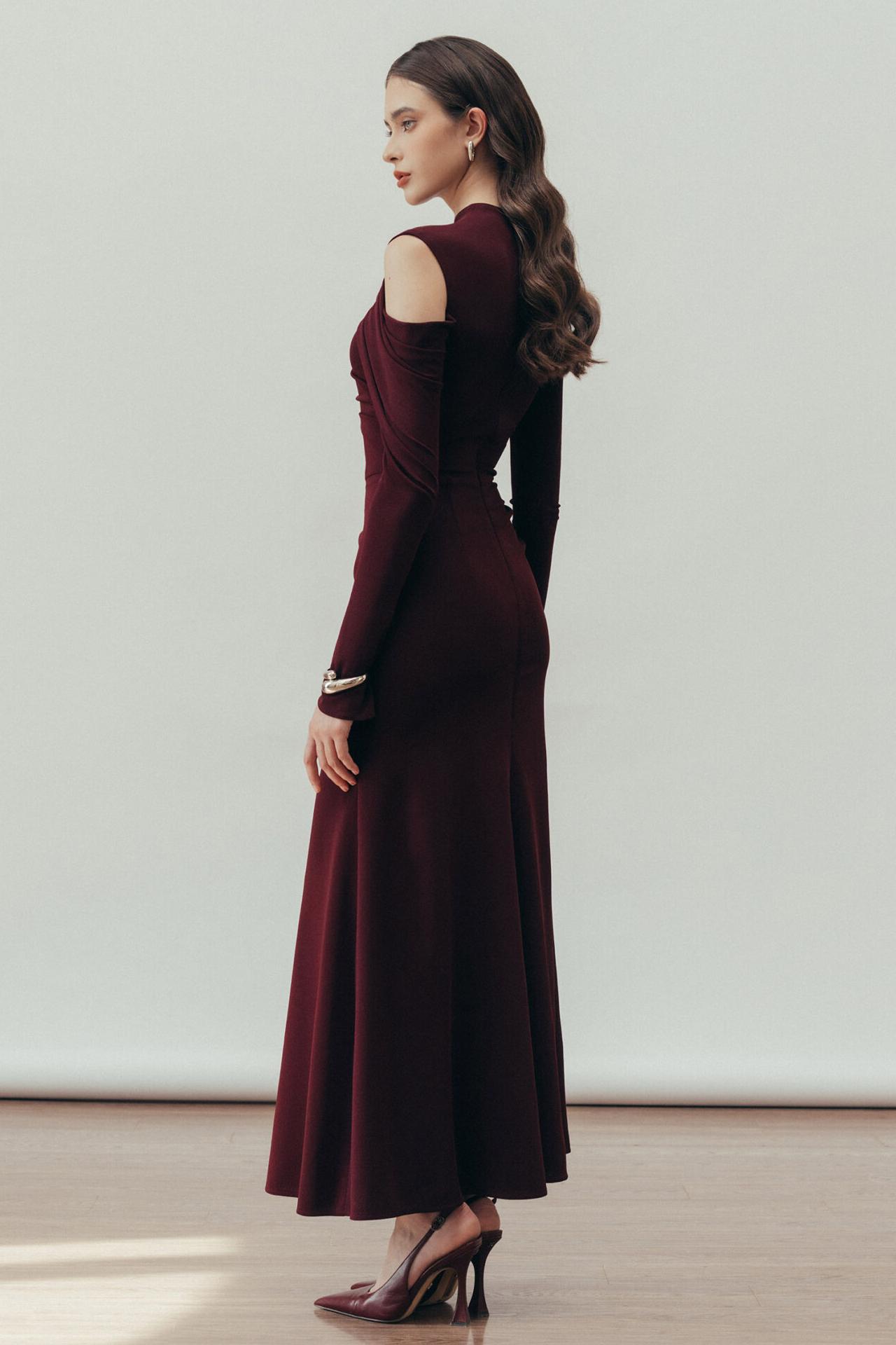 Jersey Cut-Out Long Sleeve Midi Dress
