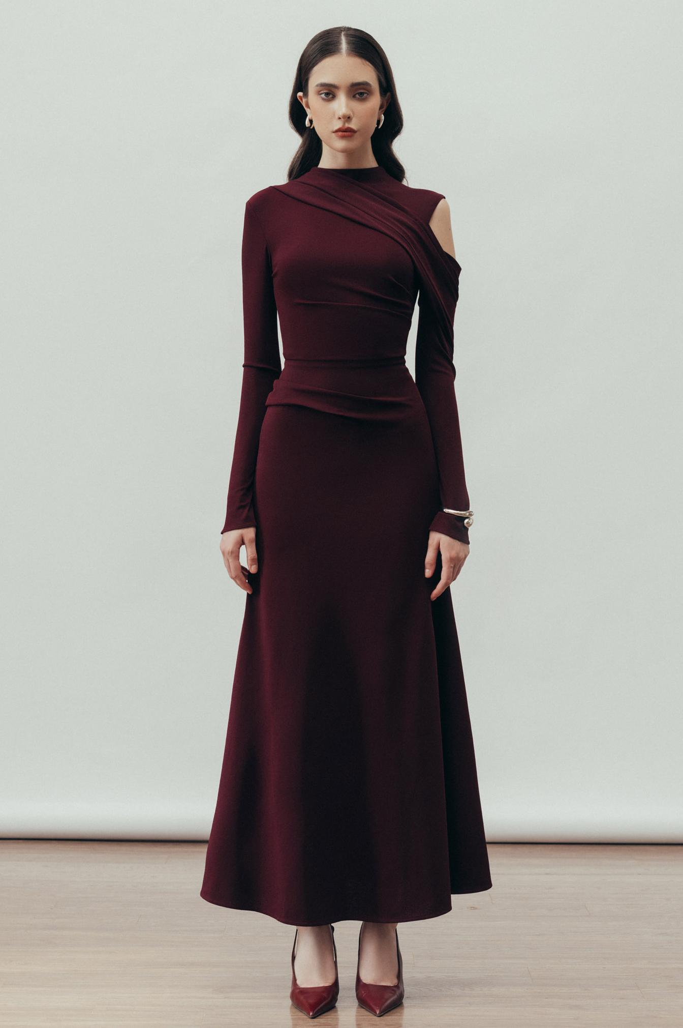 Jersey Cut-Out Long Sleeve Midi Dress