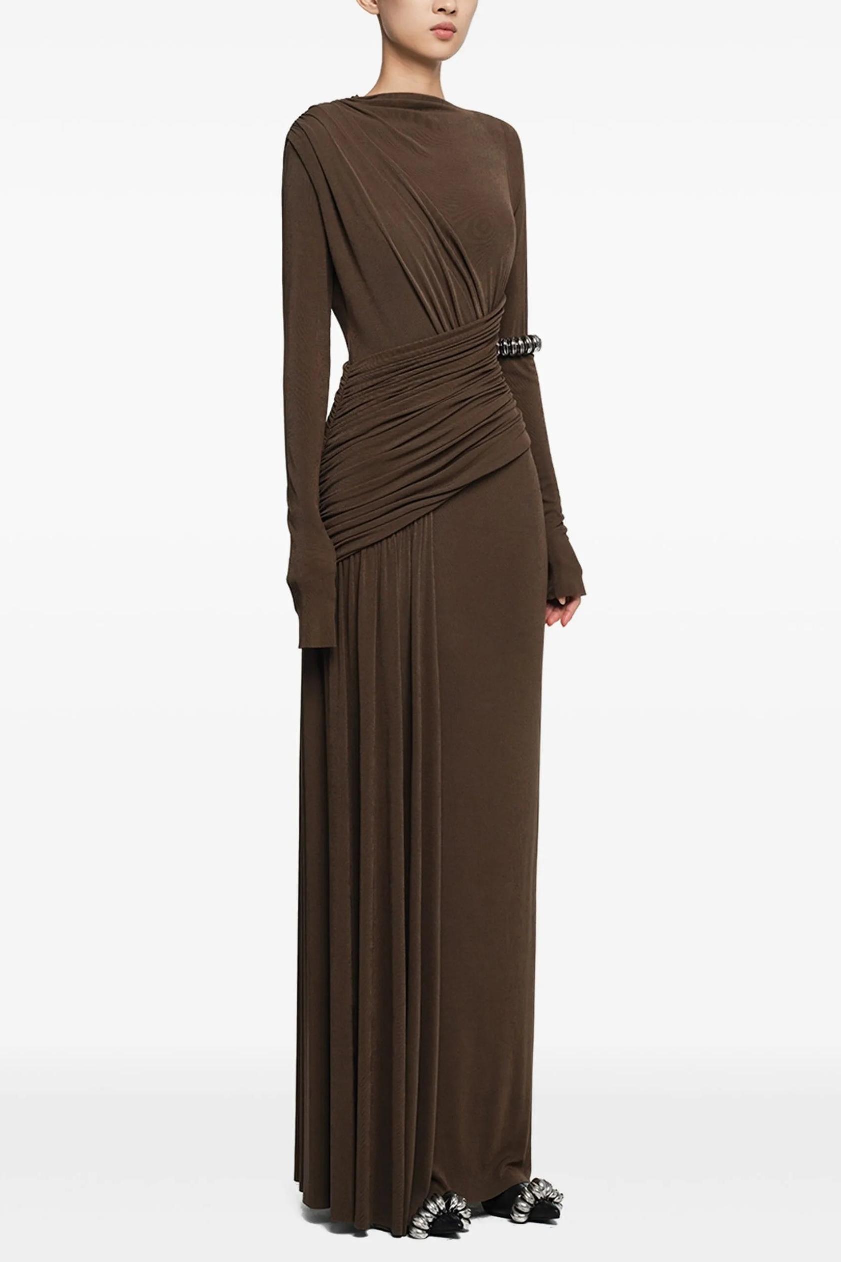 Jersey Gathering Long Sleeve Maxi  Dress