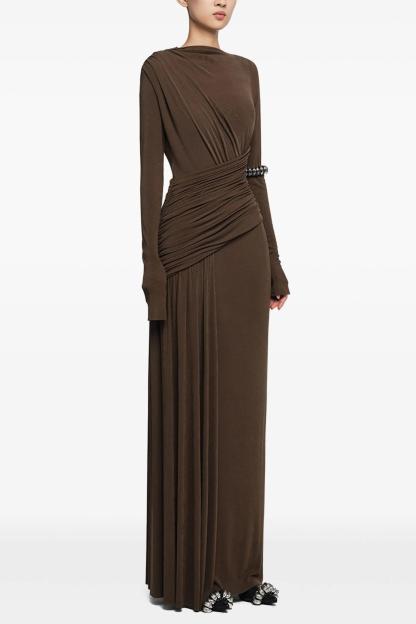 Jersey Gathering Long Sleeve Maxi  Dress