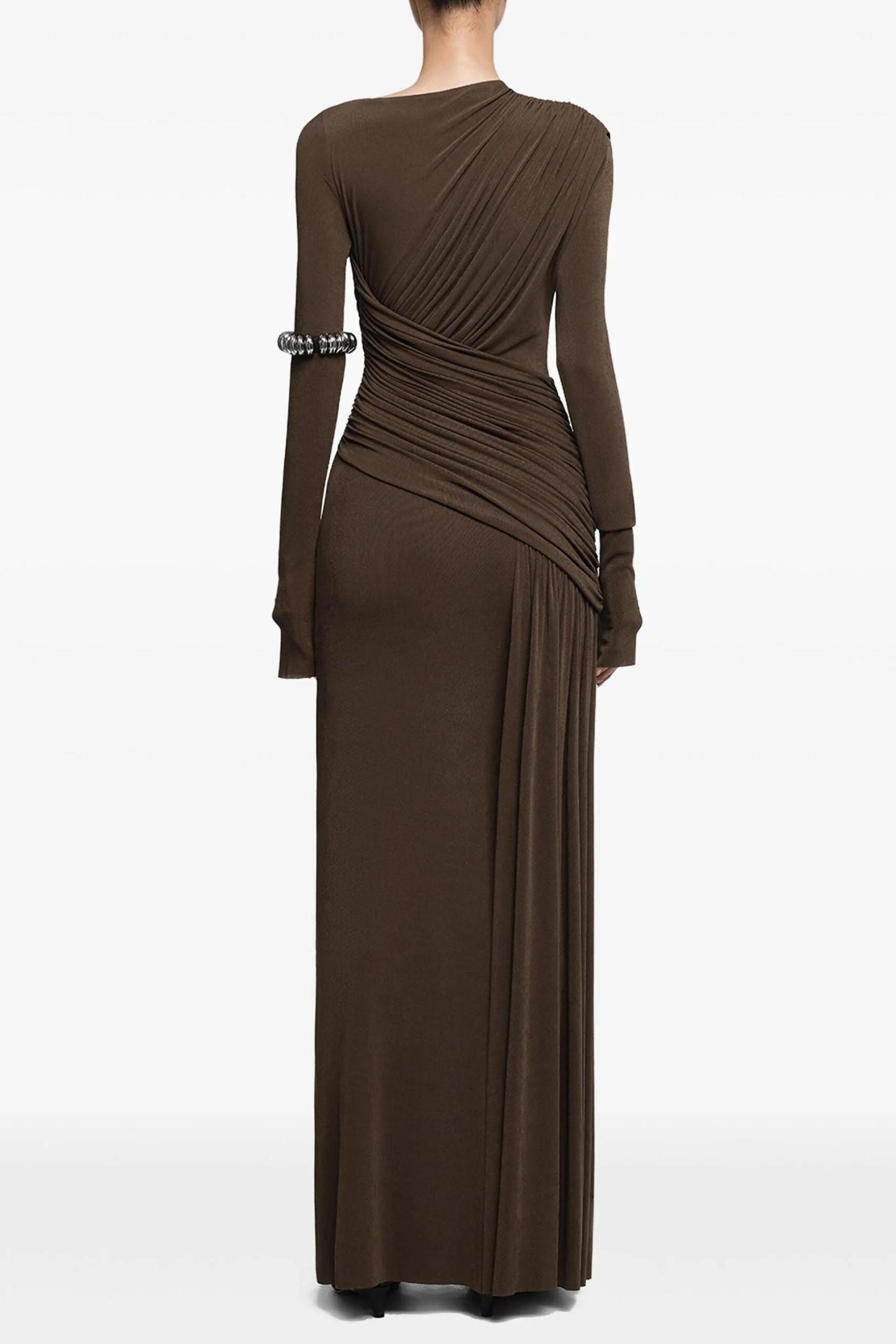 Jersey Gathering Long Sleeve Maxi  Dress