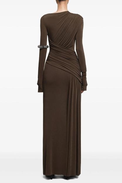 Jersey Gathering Long Sleeve Maxi  Dress