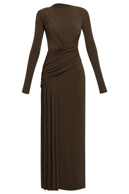Jersey Gathering Long Sleeve Maxi  Dress