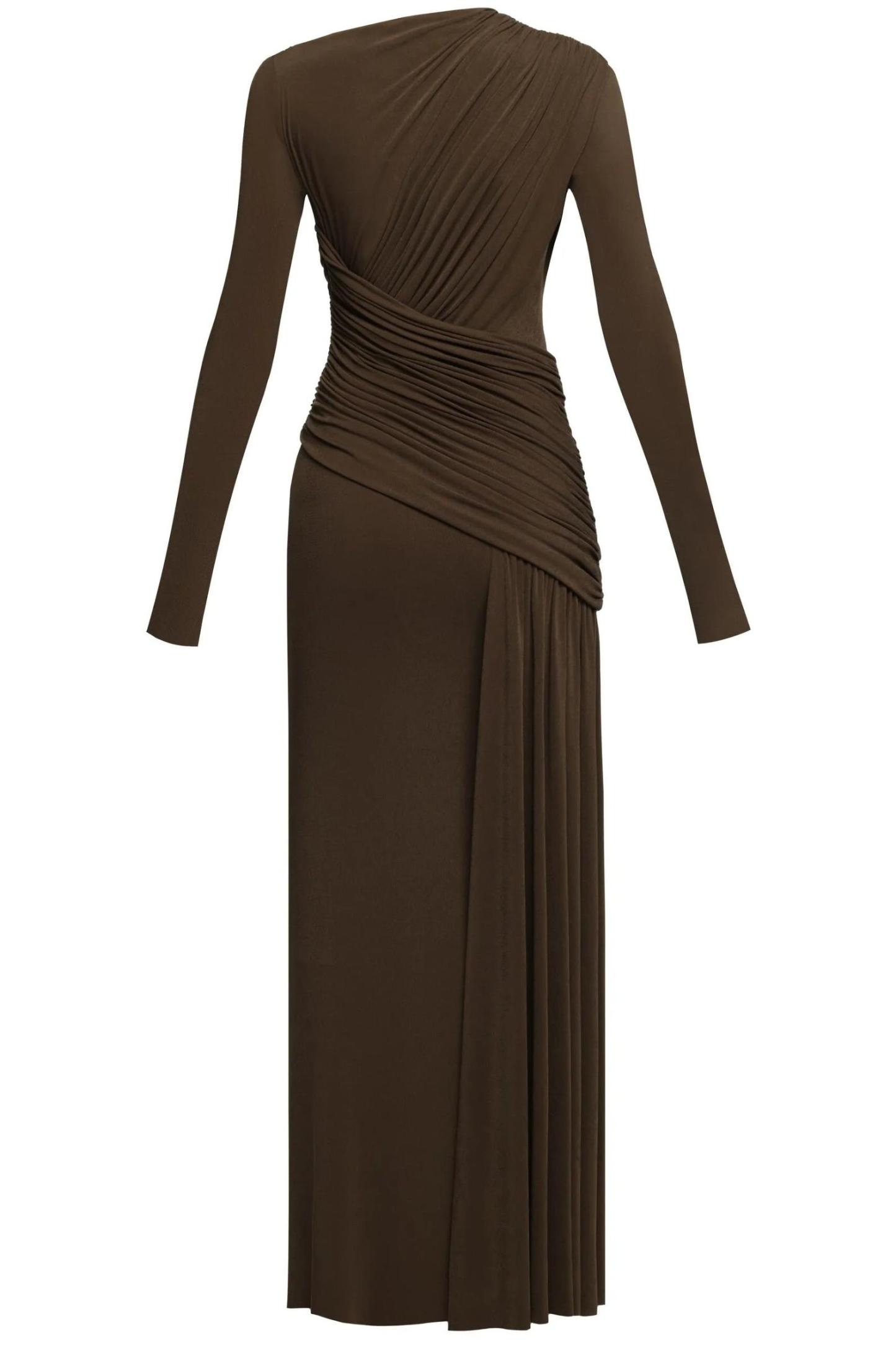 Jersey Gathering Long Sleeve Maxi  Dress