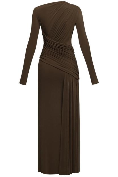 Jersey Gathering Long Sleeve Maxi  Dress