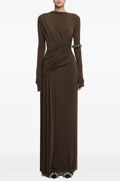 Jersey Gathering Long Sleeve Maxi  Dress