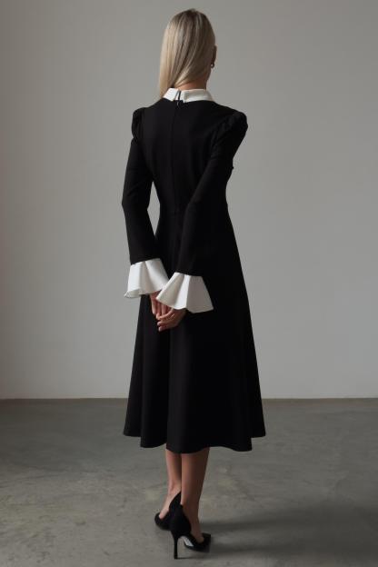 Contrast Color Splicing Bell Sleeve Midi Dress