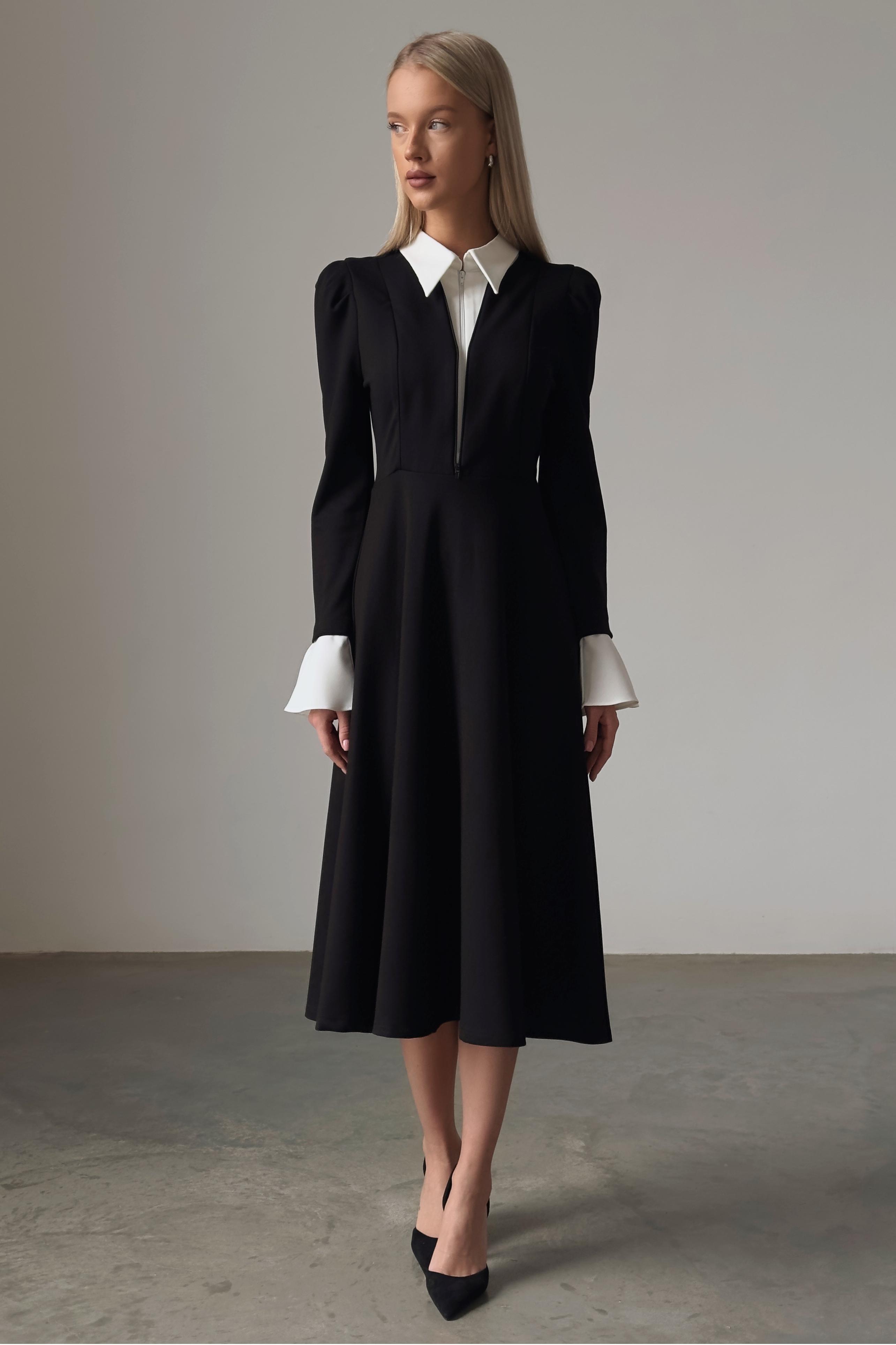 Contrast Color Splicing Bell Sleeve Midi Dress