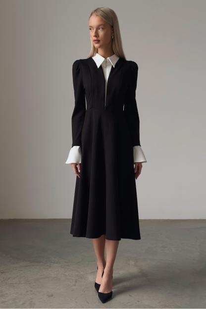 Contrast Color Splicing Bell Sleeve Midi Dress