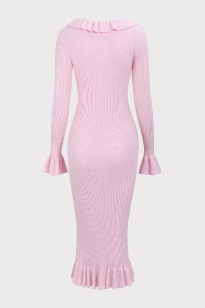 Knit Single Breasted Frill Midi Dress