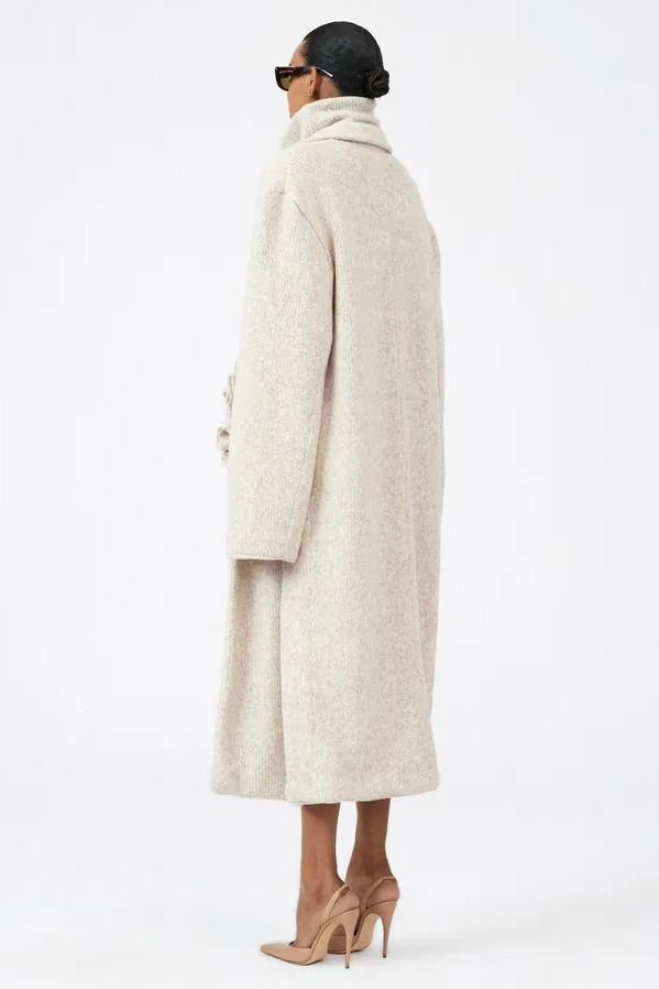 Knit Long Sleeve Coat & High Neck Top & 3D Flower Mini Skirt