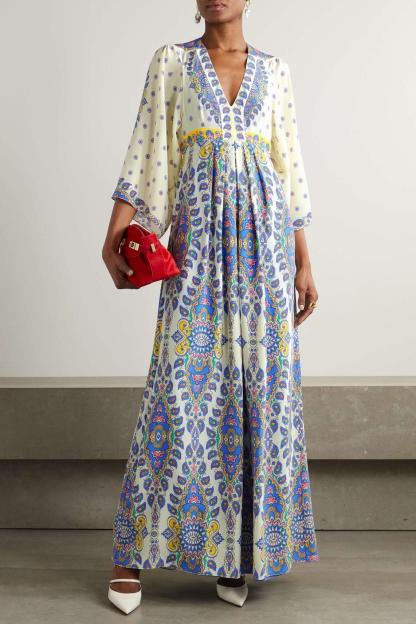 Paisley Print V-Neck Half Sleeve Midi Dress