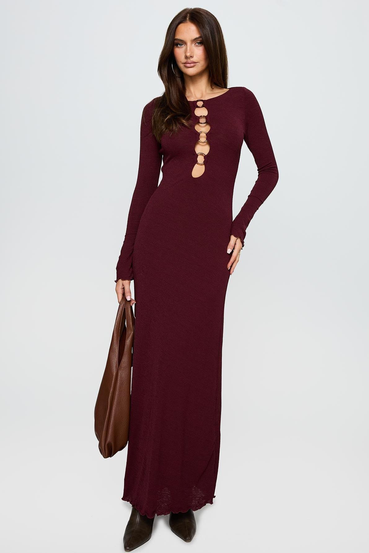 Jersey Cut-Out Long Sleeve Midi Dress