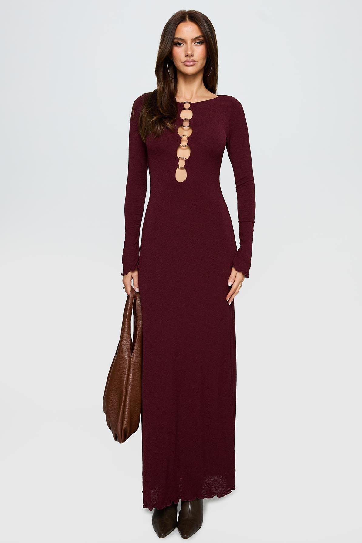 Jersey Cut-Out Long Sleeve Midi Dress