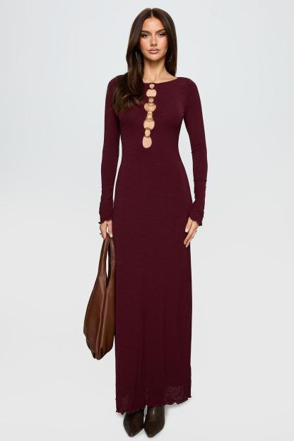 Jersey Cut-Out Long Sleeve Midi Dress