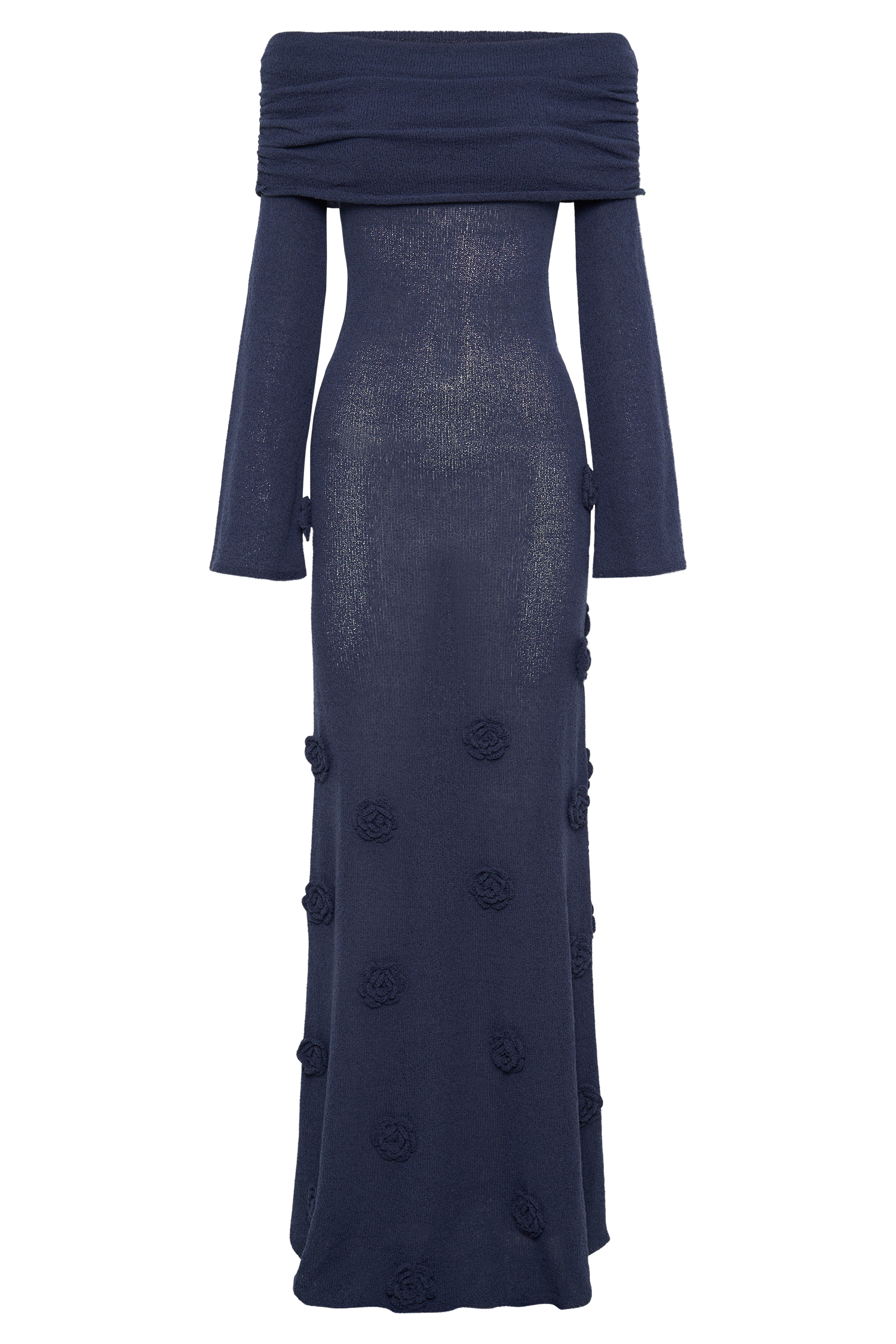 Knit Off-Shoulder 3D Flower Maxi Dress