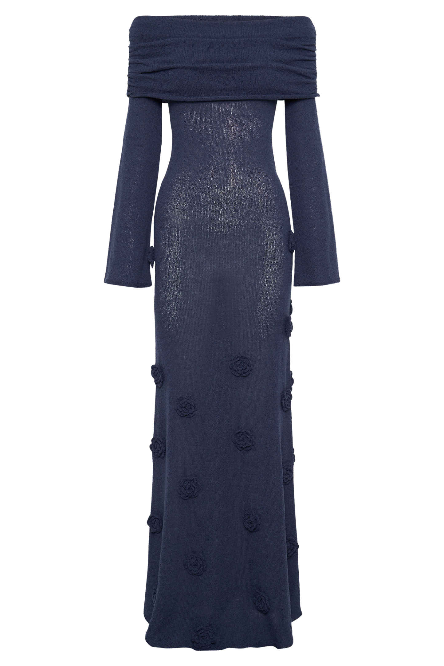 Knit Off-Shoulder 3D Flower Maxi Dress