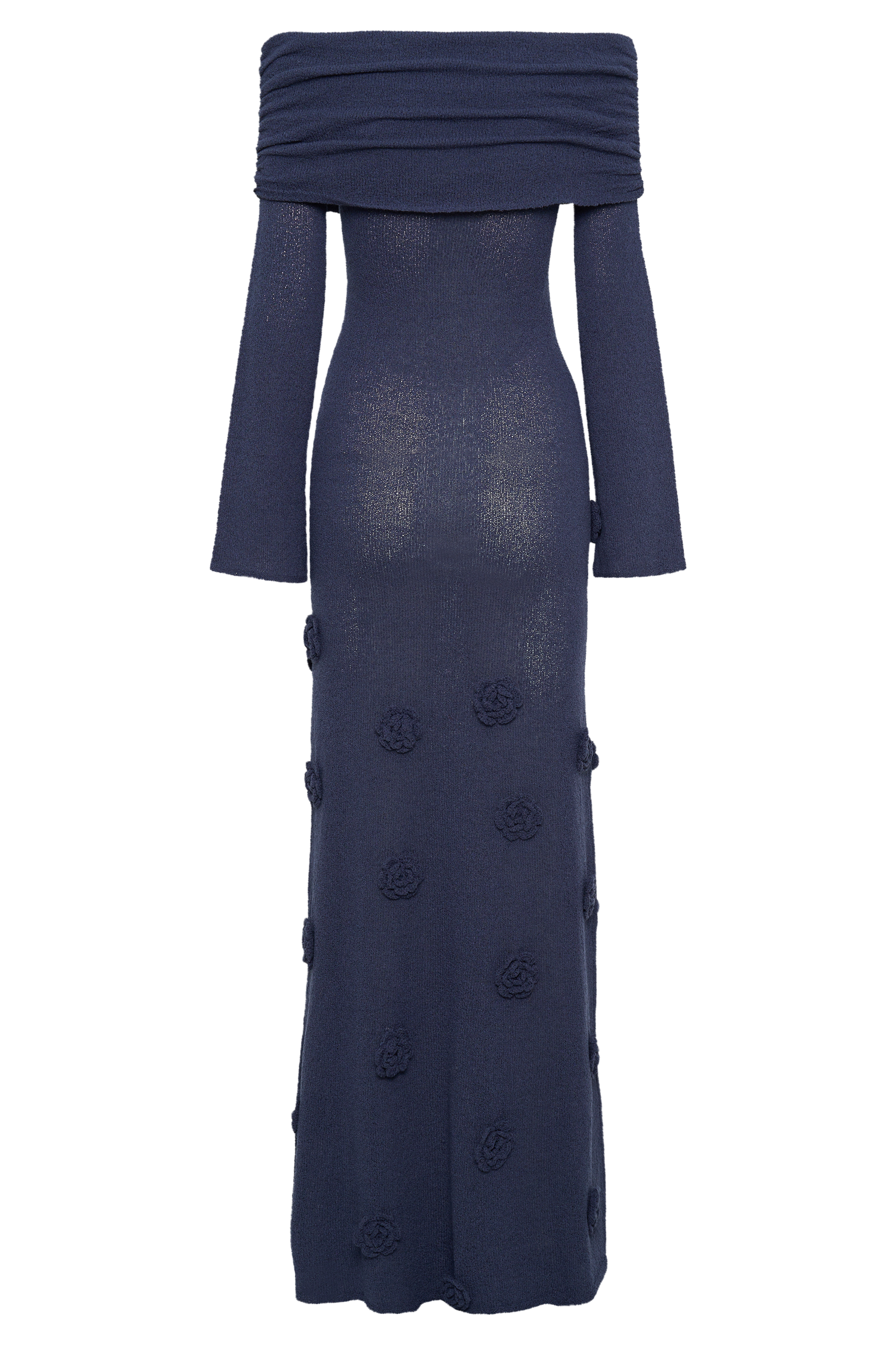 Knit Off-Shoulder 3D Flower Maxi Dress