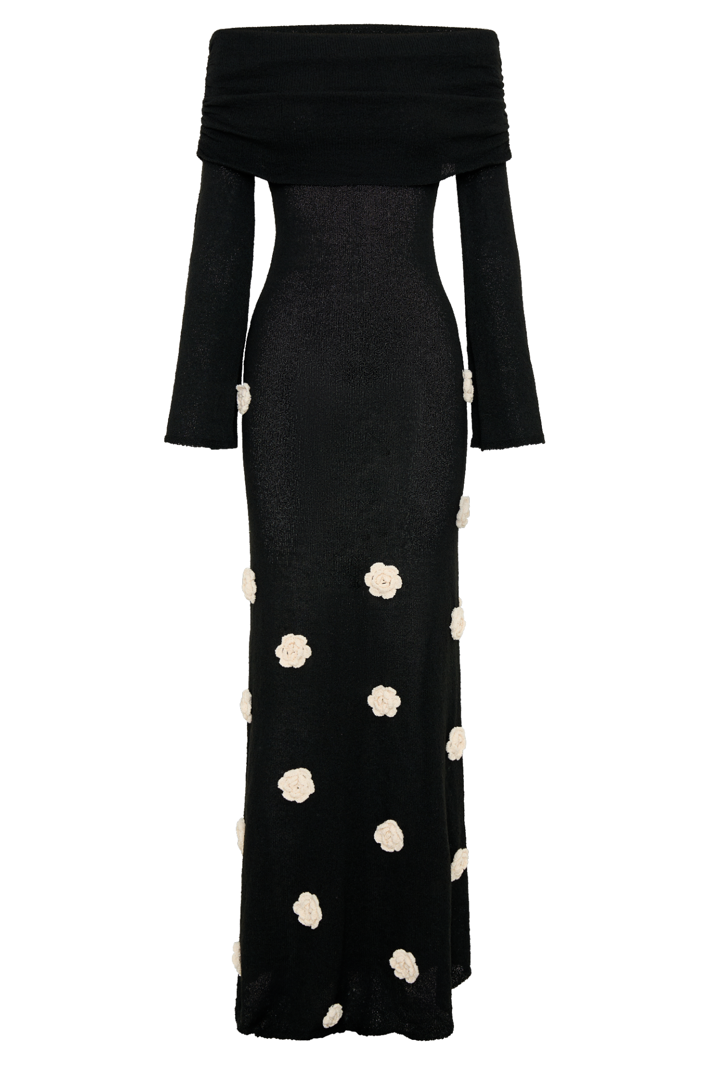 Knit Off-Shoulder 3D Flower Maxi Dress