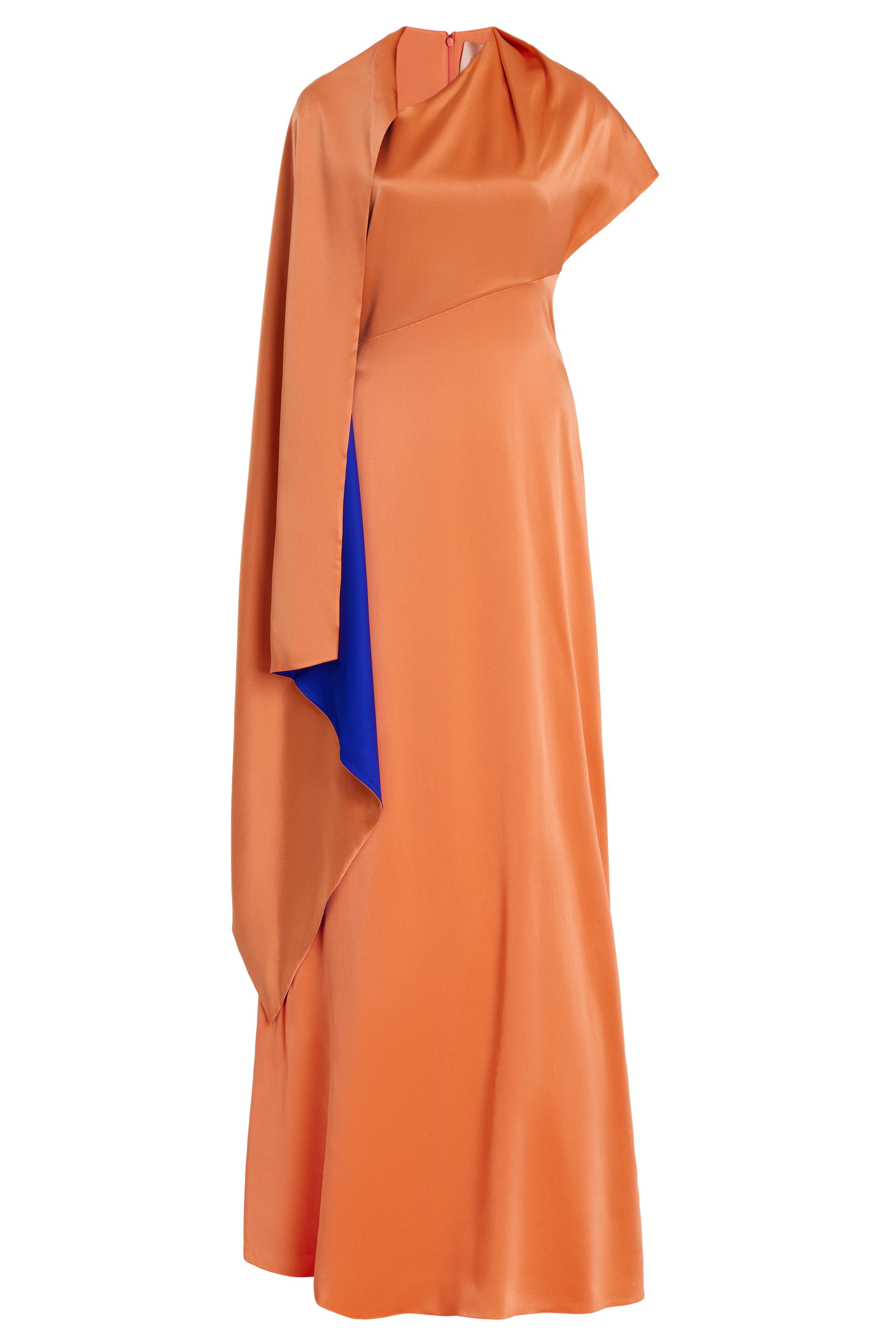 Stain Contrast Color Cape Sleeve Maxi Dress