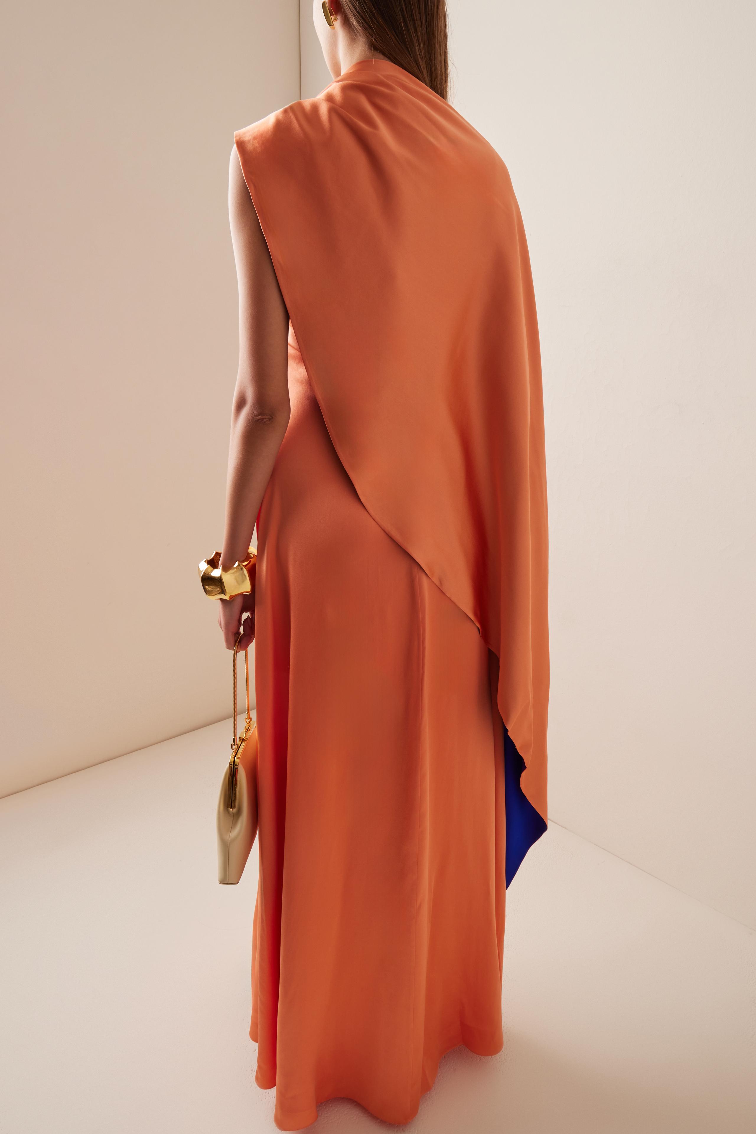 Stain Contrast Color Cape Sleeve Maxi Dress